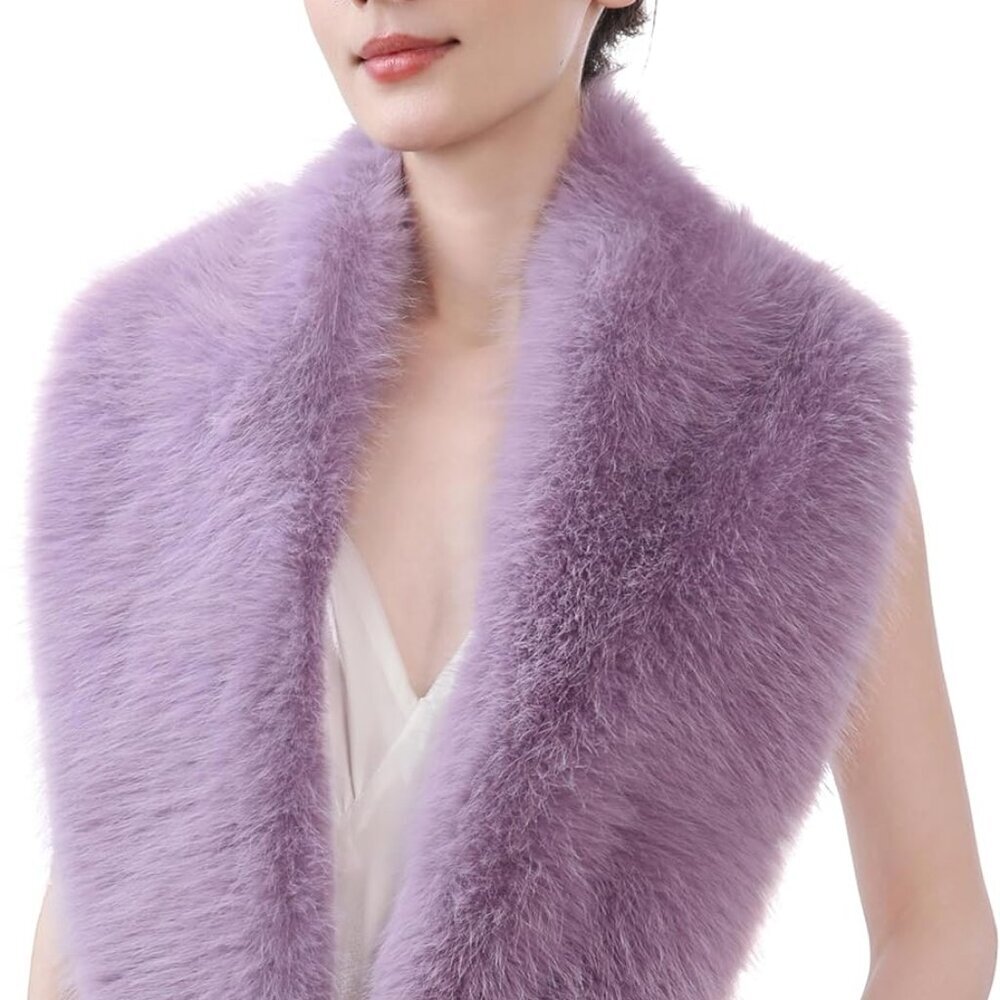 Women's Faux Fur Collar Scarf Wrap – Winter Warm Shawl Cape Elegant Neck Warmer